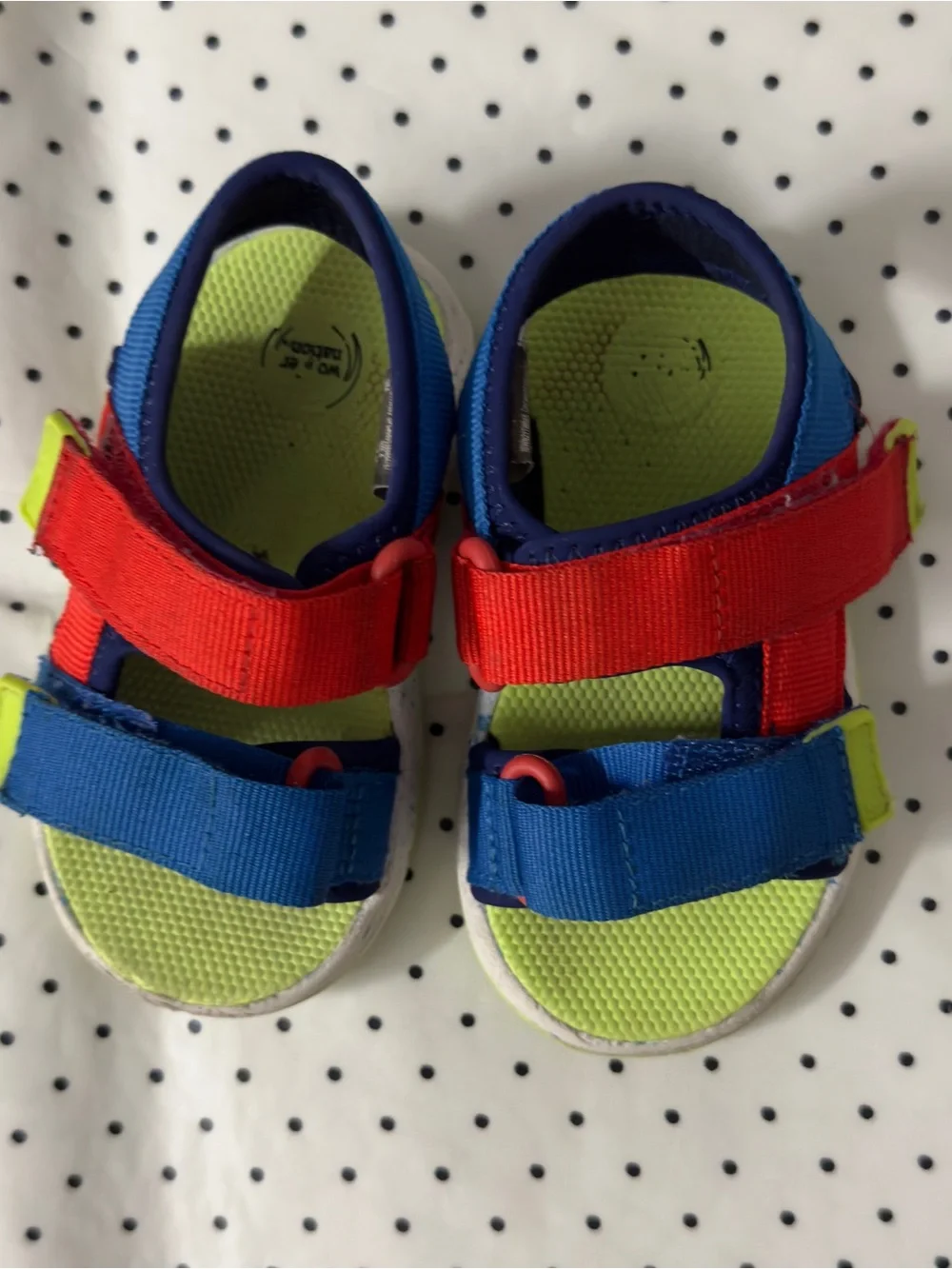 Kids Red & Blue Strap Sandals with Lime Green Footbed